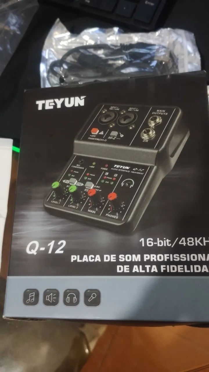 Interface de Áudio Teyun Q12 2 Canais USB 48kHz 16bit Mesa de Som