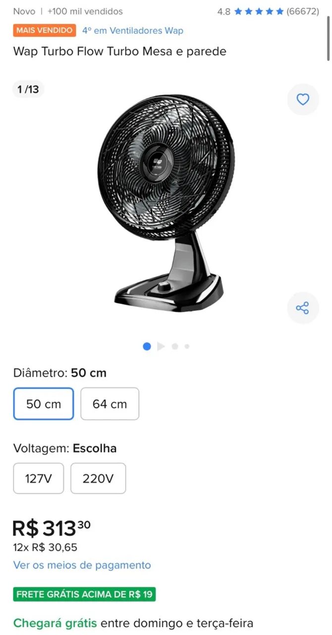 Ventiladores WAP, com unidade identificada em 220 Volts