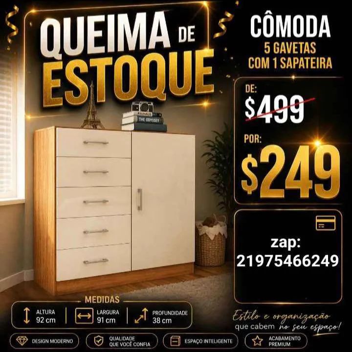 Cômoda 5 Gavetas com Sapateira Promoção 