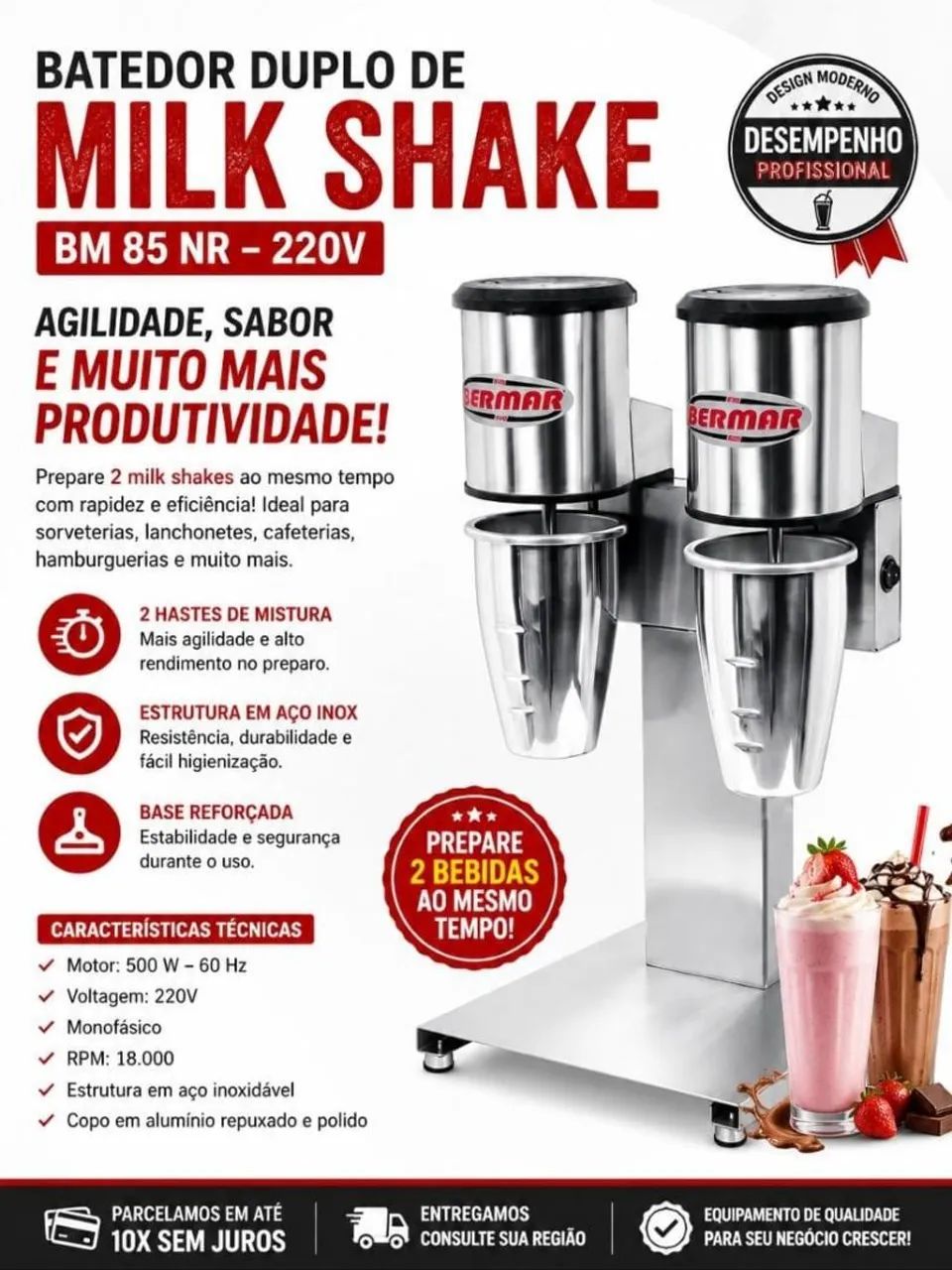 BATEDOR DUPLO DE MILK SHAKE BERMAR 220V - Foto 3