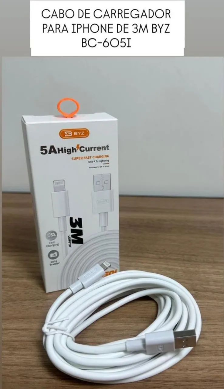 Cabo carregador 3 metros usb iphone