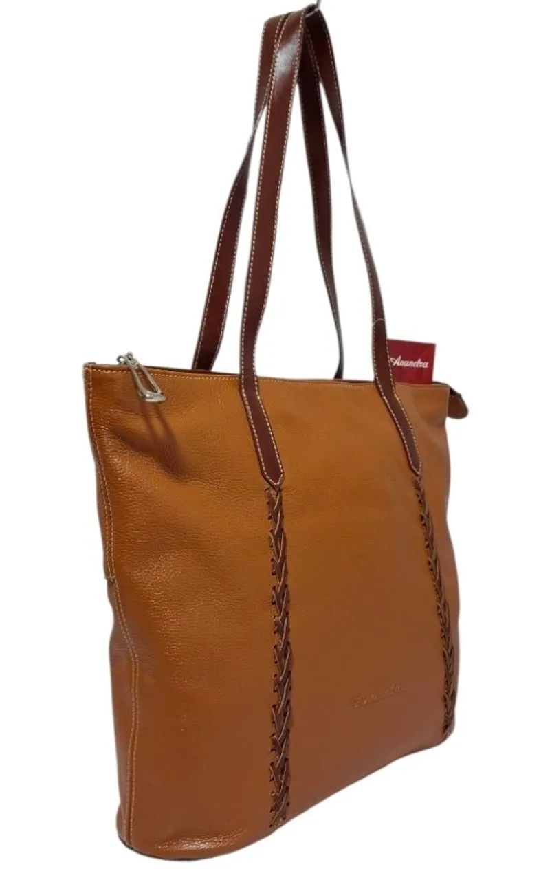 Bolsa Grande Couro Legítimo Anandra Cor Caramelo  - Foto 4