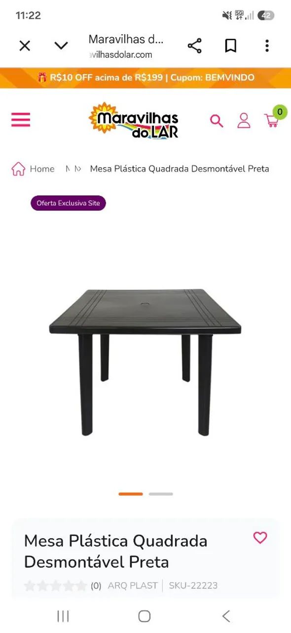 Vendo mesa plástica quadrada desmontável preta