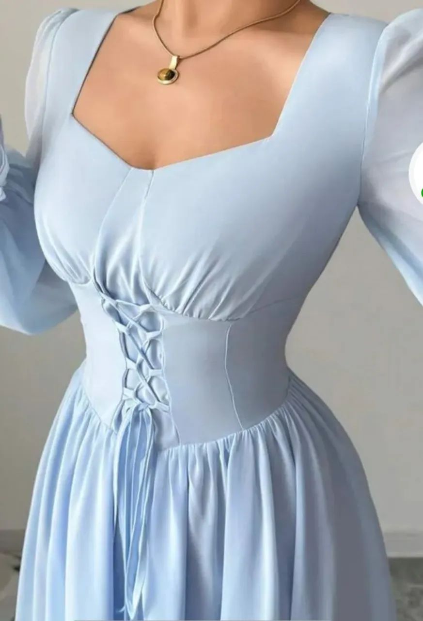 Vestido De Cintura Alta com Mangas Longas - Foto 2