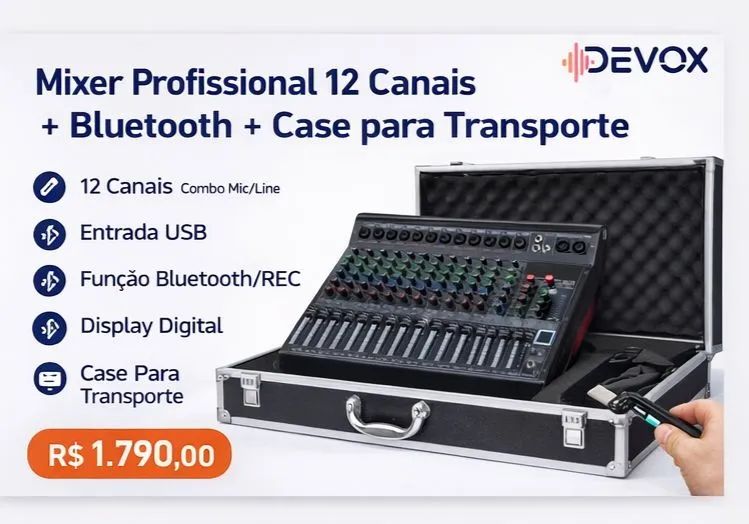 Mesa de Som Devox DX-Mark 12 USB com Bluetooth e Case - Foto 5