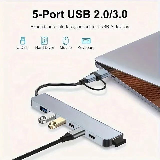 Hub USB C de Alumínio, USB 3.0, Extensor, Divisor com 1 X USB 3.0, 4 X USB 2.0 e 2 X - Foto 4