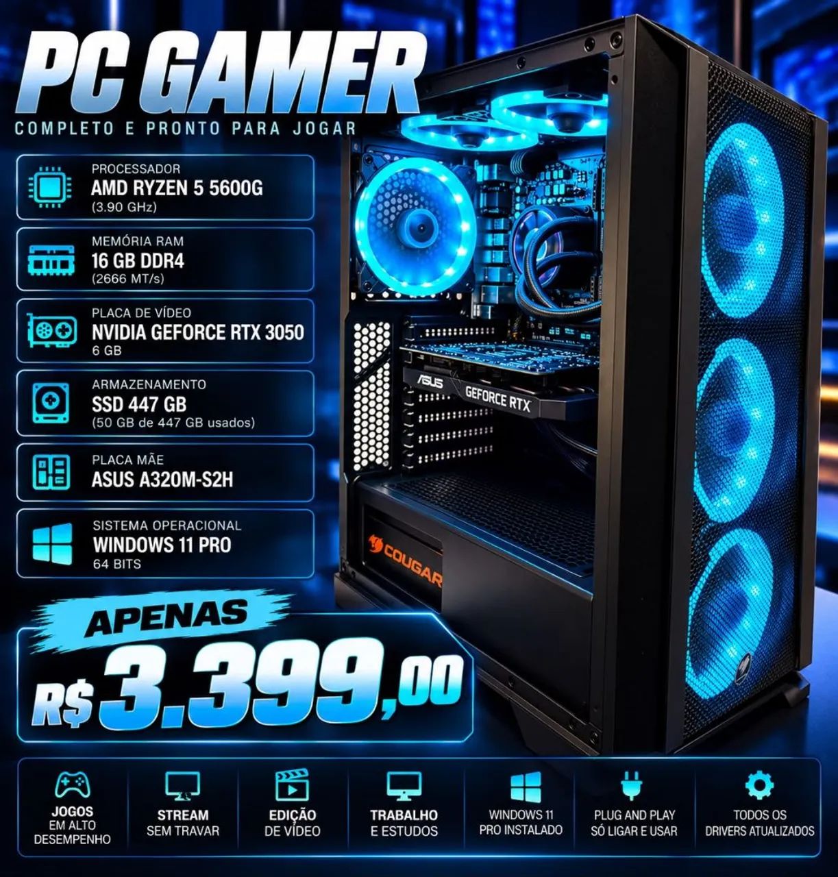 Pc gamer Custo benefício 