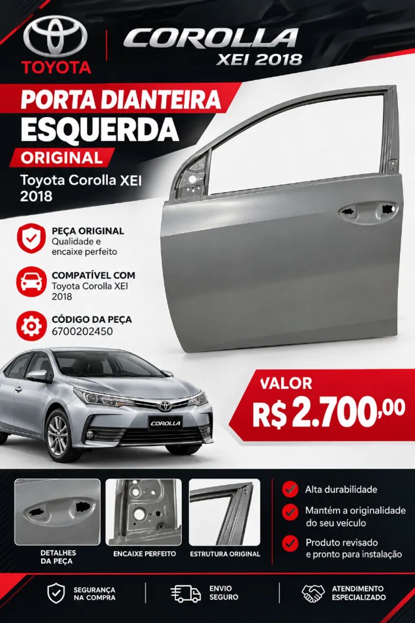 Porta Dianteira Esquerda Corolla Xei 2018  - Foto 4