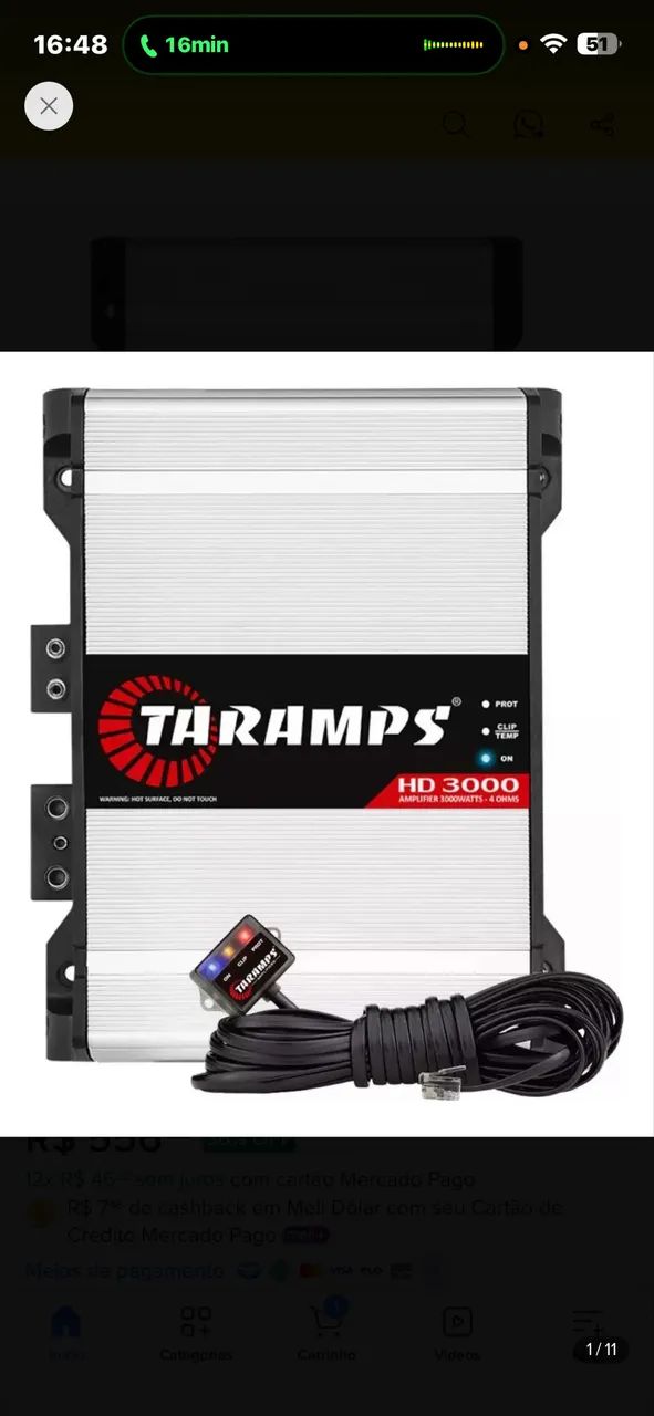 Módulo Taramps HD3000 2 Ohm Nova, Lacrada, NF