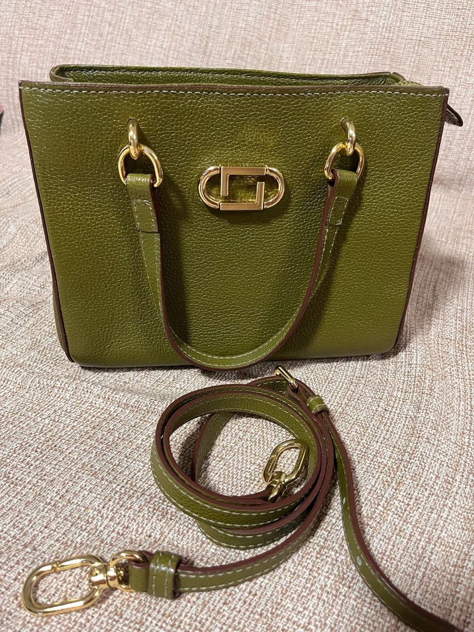 Bolsa Luz da Lua em Couro Legítimo Verde Militar Média - Foto 2