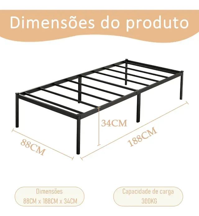 Estrutura De Cama De Metal, Solteiro - Foto 4