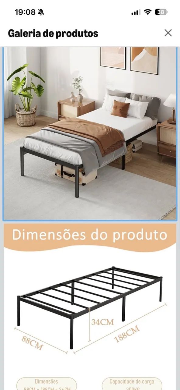 Cama de solteiro em aço
