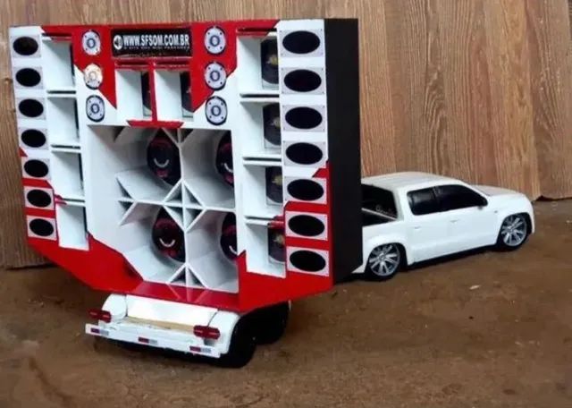 Mini Paredão de Som Automotivo Reboque Carretinha MDF com mini