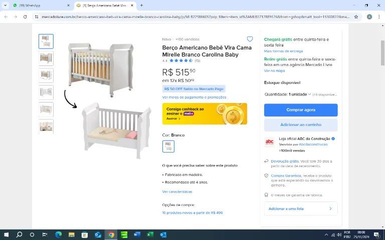 Berço Branco Carolina Baby e colchão