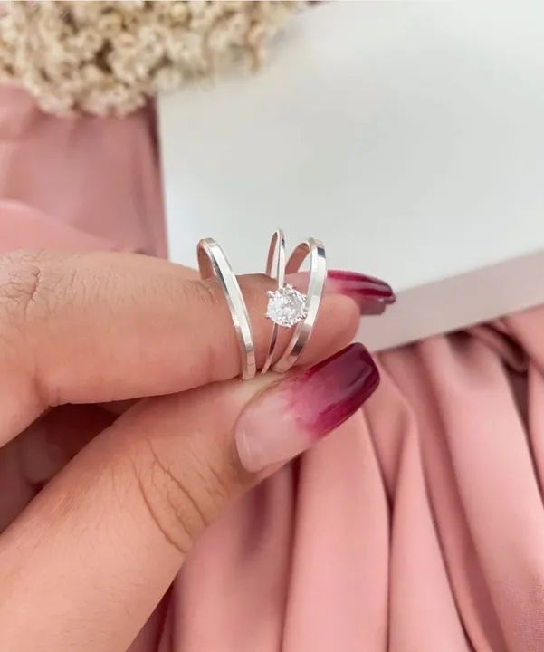 Alianças e Anel de Prata 925 com Pedra - Foto 2