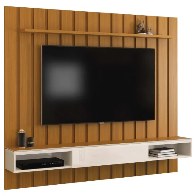 Painel Brise Com Nicho 180cm para TV até 75 Polegadas EDN Cedro Off White