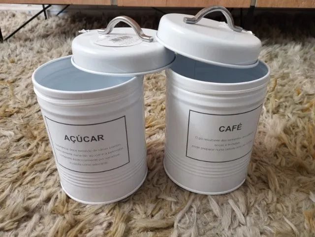 Conjunto Latas em Metal Café e Açúcar - Brancas - Foto 3