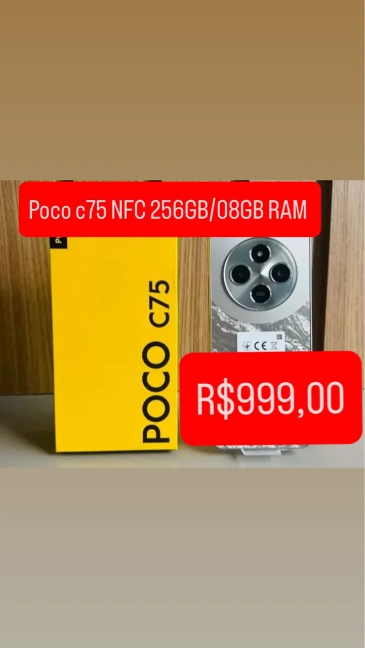 Poco C75 4G NFC 256GB/08GB RAM Lacrado Global Fone Capa Película + Entrega Grátis