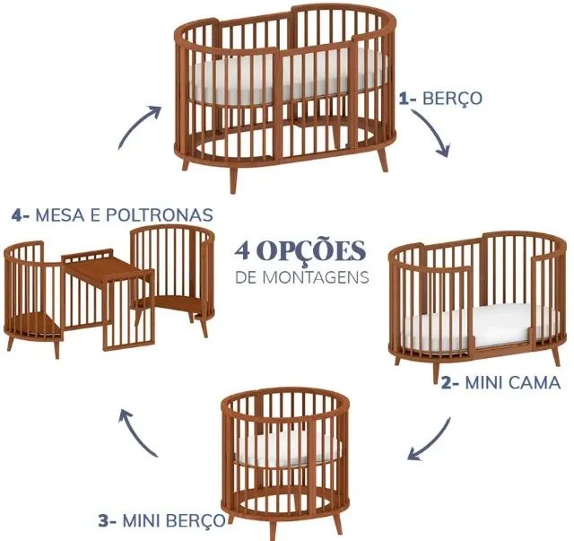 Berço Evolutivo Oval 4 em 1 Madeira