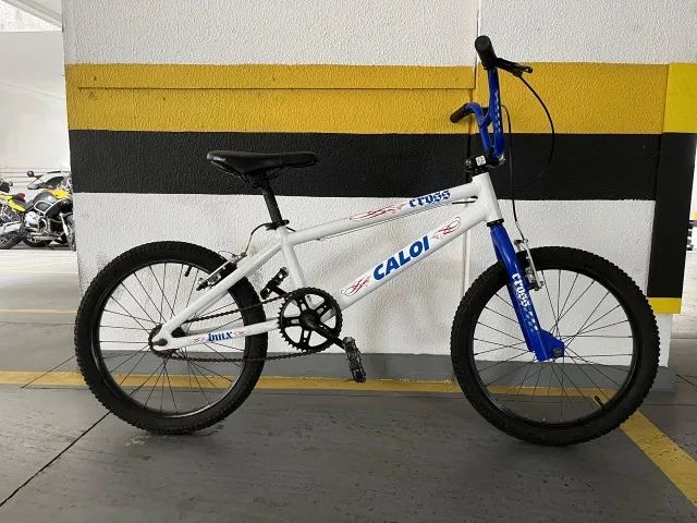 Bicicleta Caloi Cross Branco com Azul - Aro 20