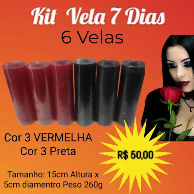 Vela Preta e Vermelha Kit com 6 velas 7 dias 250g