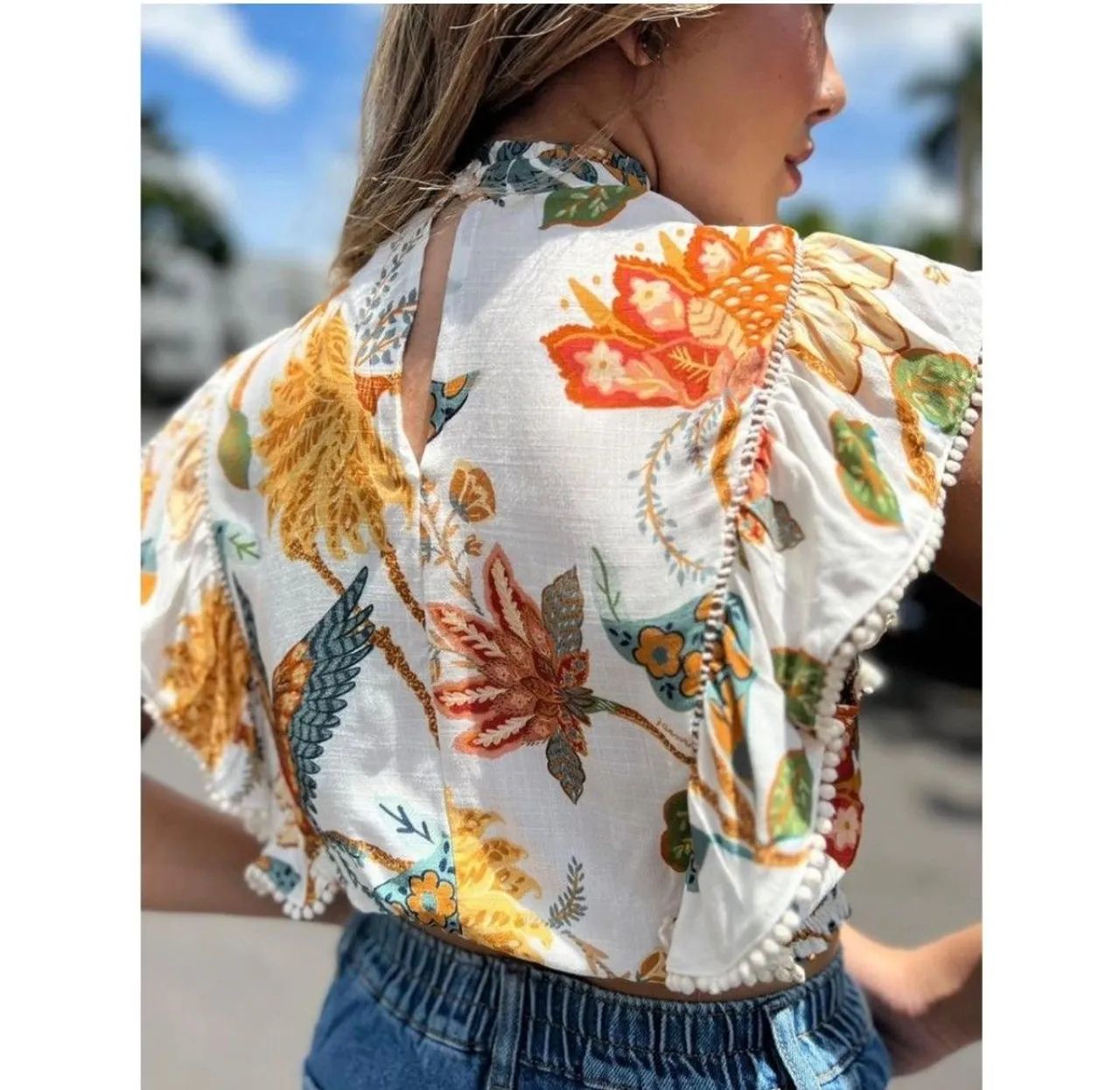 Blusa entremeio estampada jardim boho - Foto 3