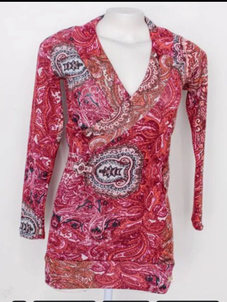 Vestido Manga Longa Estampado.