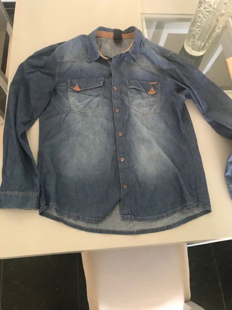 Camisa Jeans Masculina Manga Longa GG 