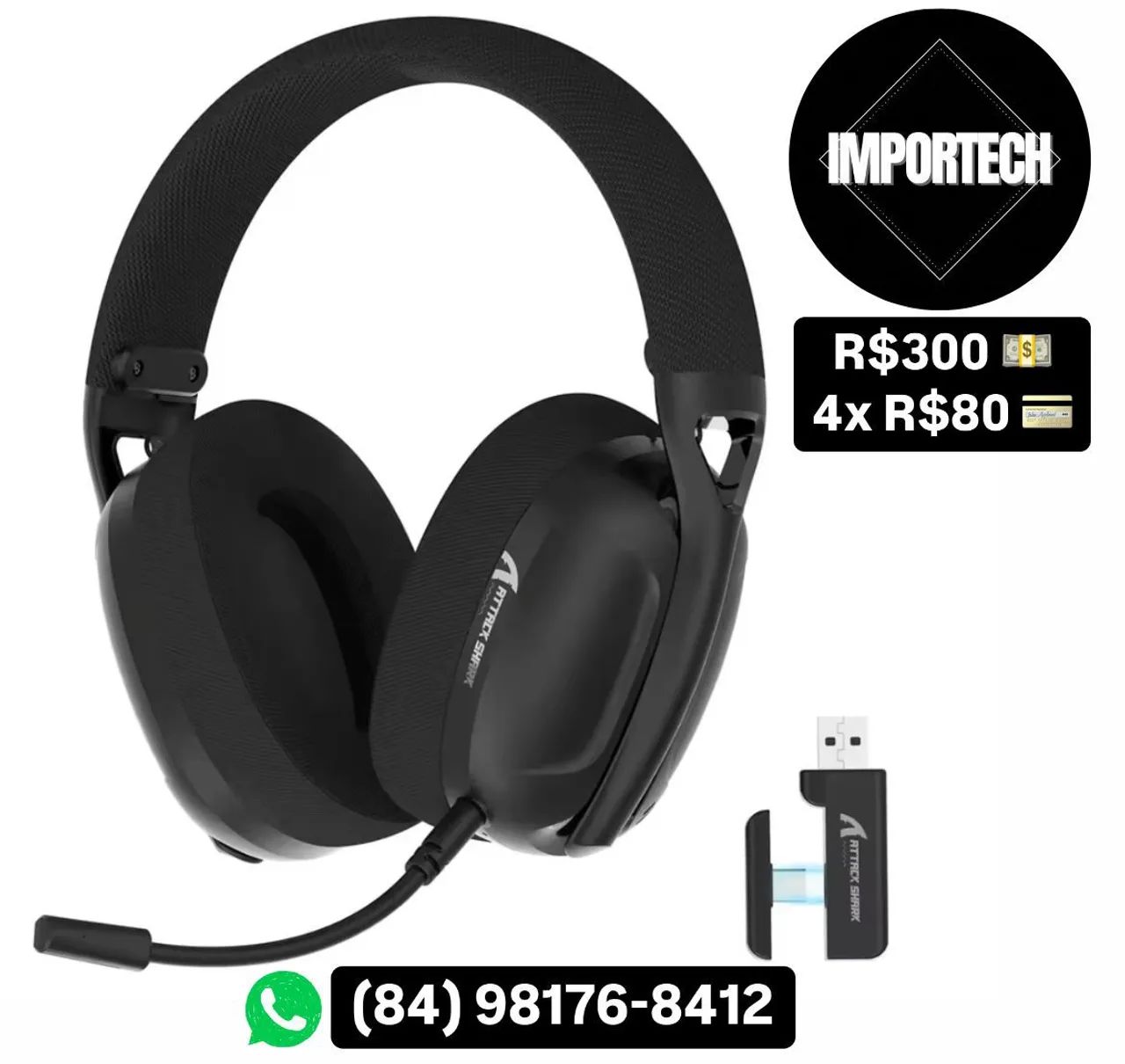 Headset Gamer Attack Shark L80 (PRETO). @importech_084