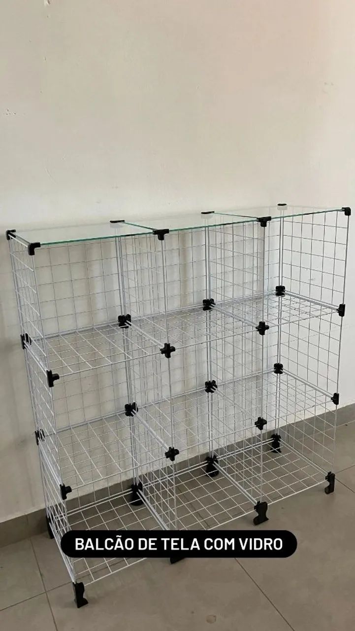Balcão aramado c/ tampo de vidro - 1m x 0,90 
