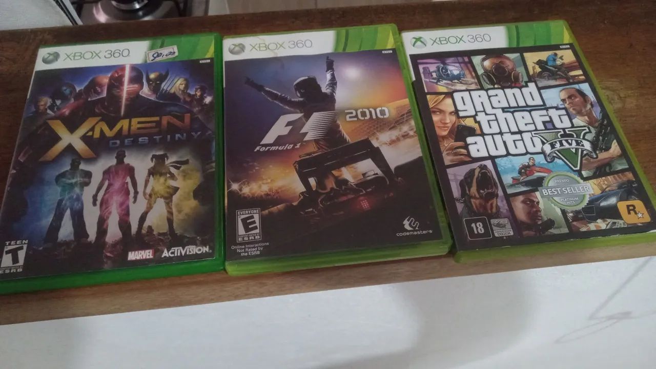 3 jogos Xbox 360 - X-Men Destiny, F1 2010 e Grand Theft Auto V
