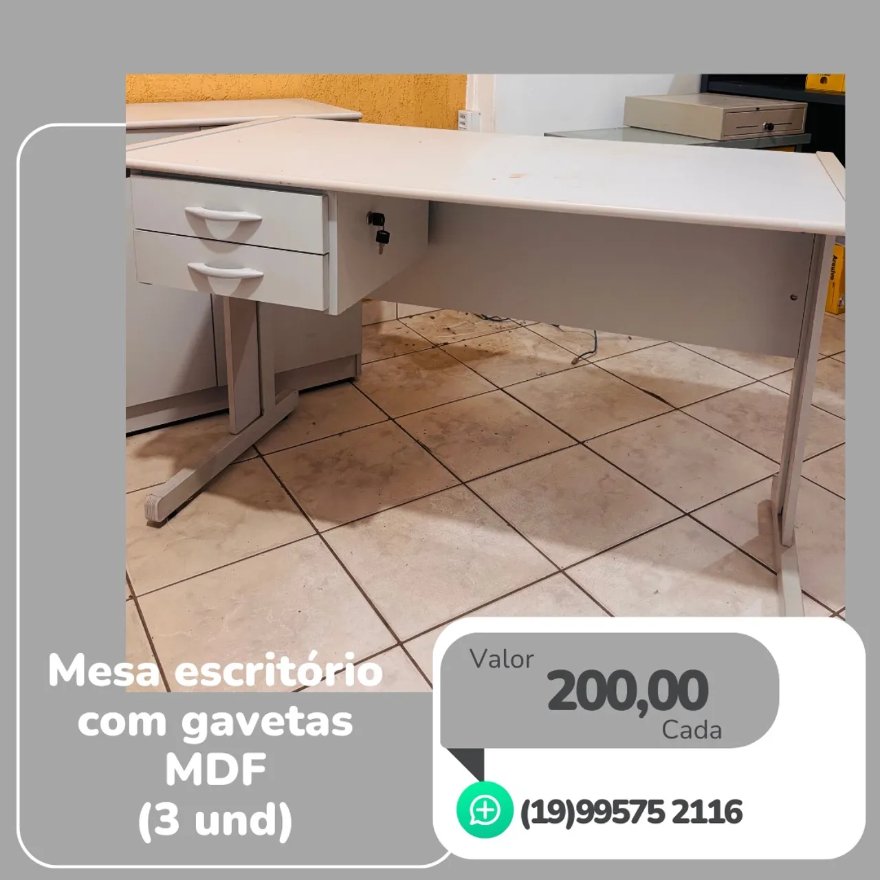 Mesa de Escritório com Gavetas em MDF (3 unidades)