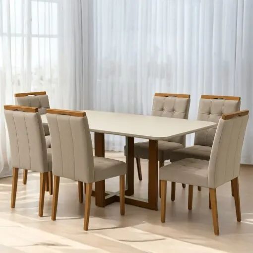 Mesa Atlas Mel/Off White Canto Copo 160×80 com 6 Cadeiras Sophia - Foto 5