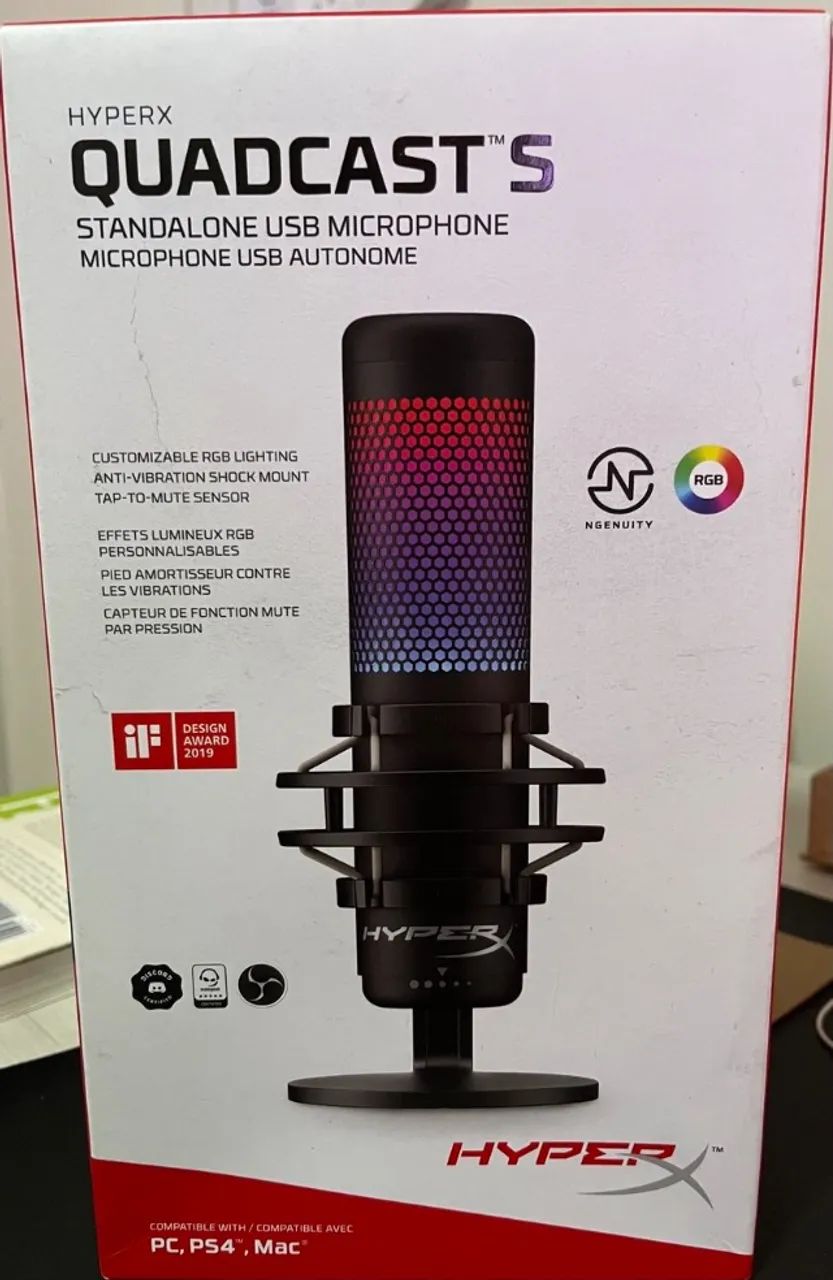 Microfone Condensador HyperX QuadCast S - RGB Personalizável