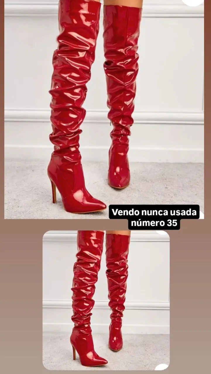 Botas Over The Knee Vermelhas de Salto Alto