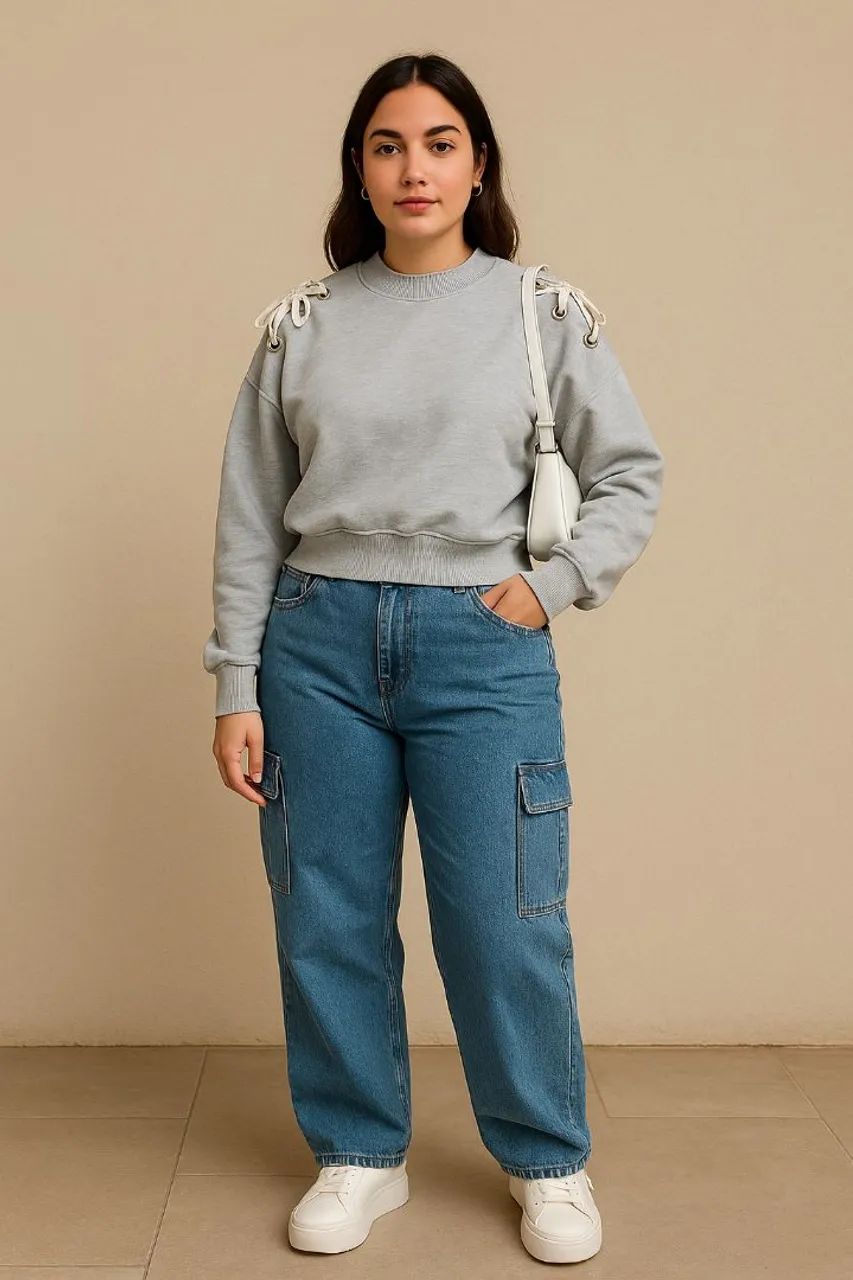 Moletom cropped com lacinhos tm m/G 