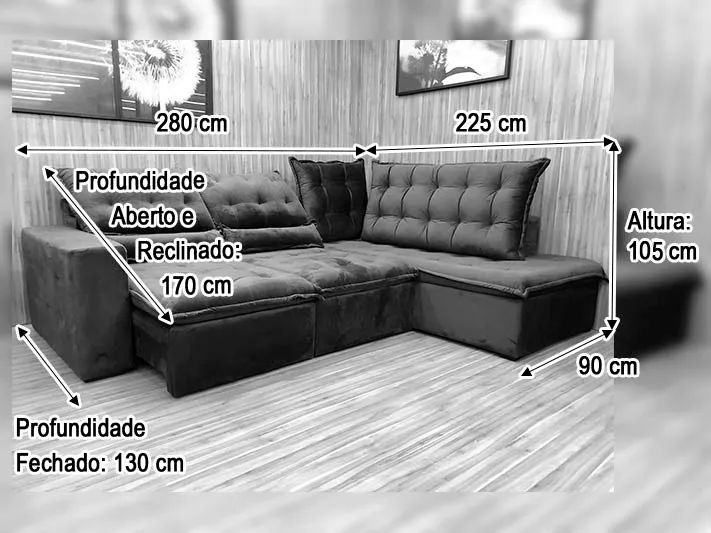 Sofá Canto Retrátil Reclinável Preto 504 Barbara a6544 - Foto 4