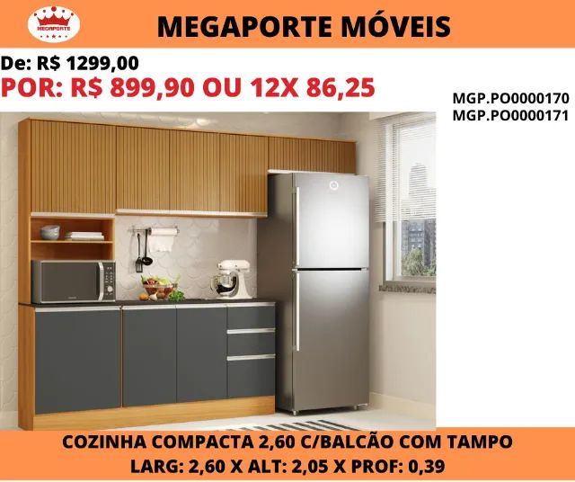 Cozinha Compacta Paris  2,60 com Balcão