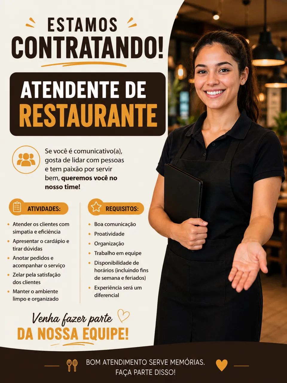 VAGA DE ATENDENTE DE RESTAURANTE 