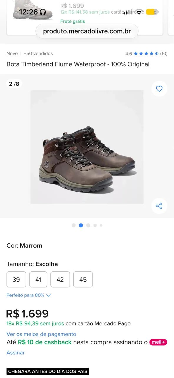     Bota Timberland Flume Waterproof Mid 9,5 Usa