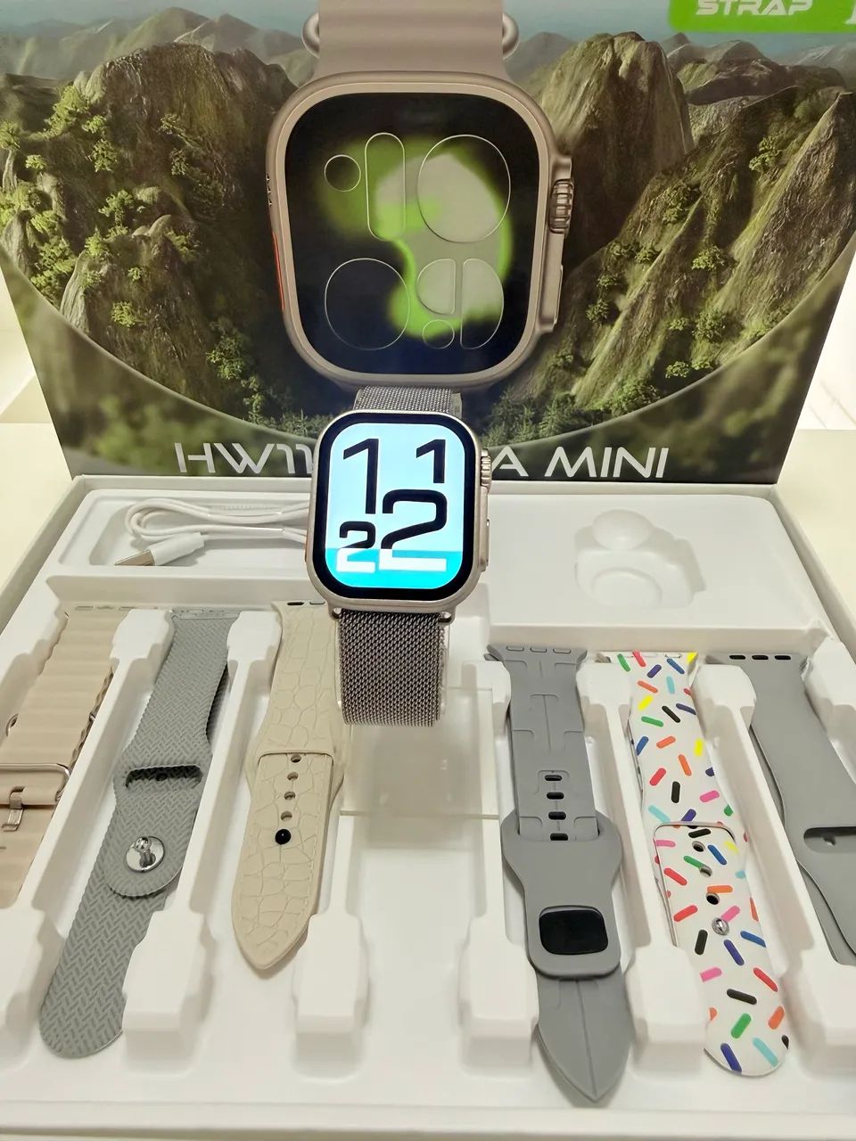 RELÓGIO SMARTWATCH MINI 41MM C/7 PULSEIRAS ROSA PRETO E PRATA - Foto 2