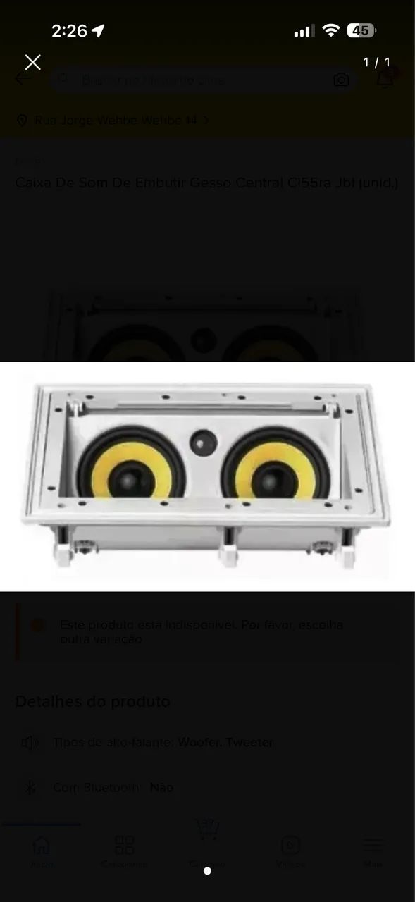 CAIXA DE SOM ARANDELA JBL CI55RA 100RMS NOVA