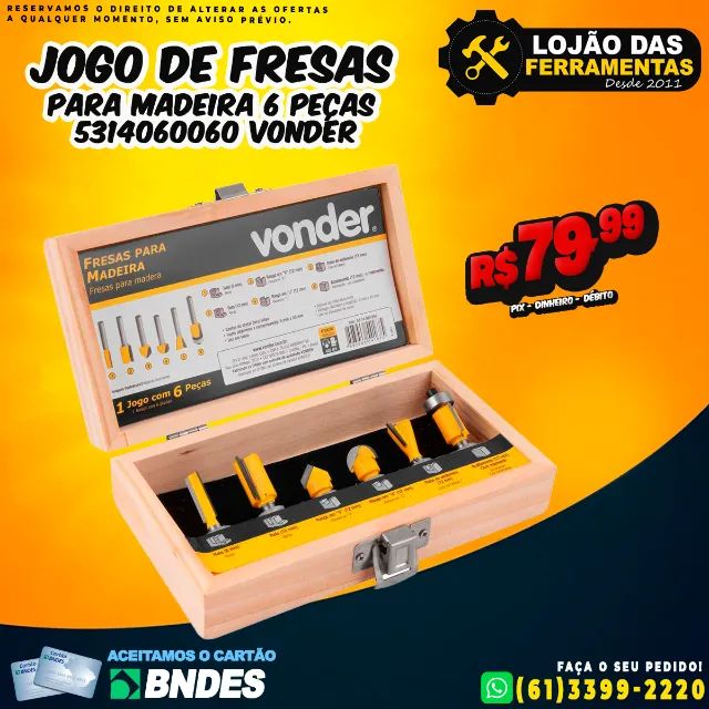 Jogo de Fresas Para Madeira 6 Peças 5314060060 Vonder
