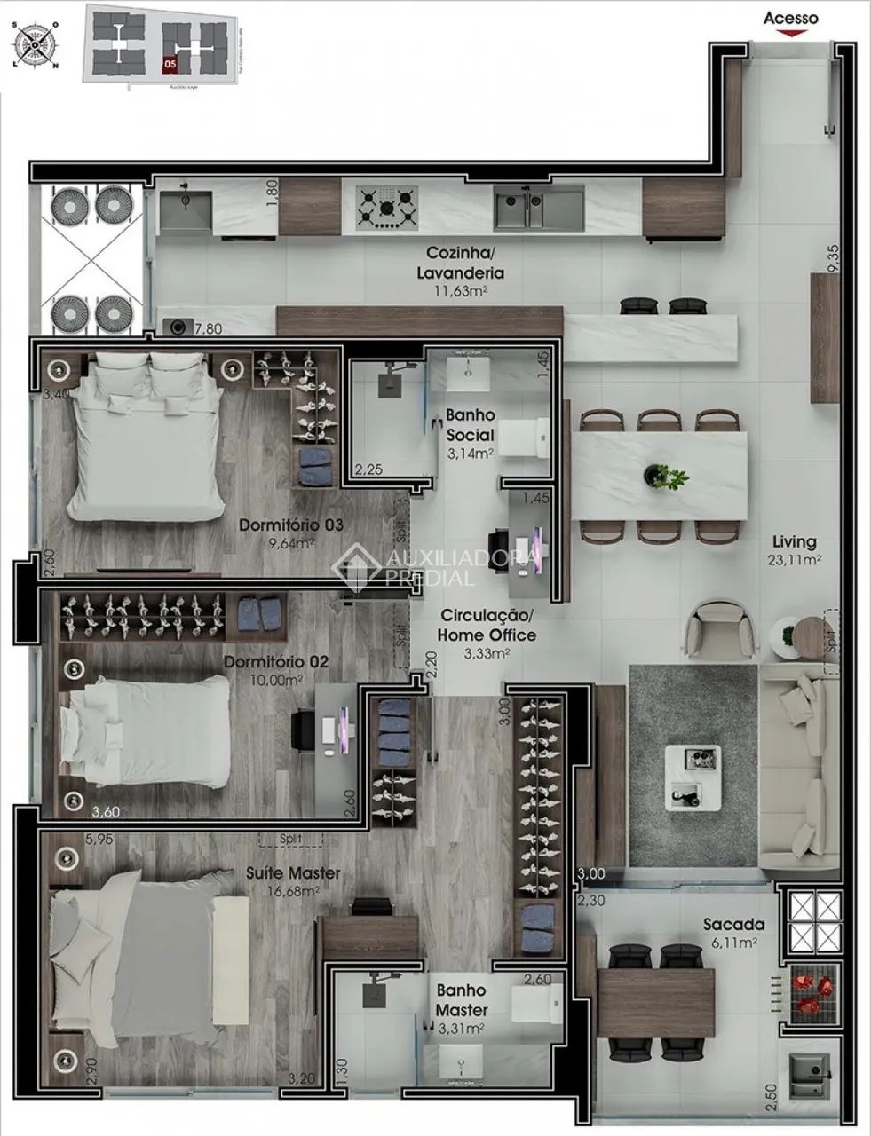 Apartamento c/3 quartos suíte, 100,55m² - São Jose - Foto 2