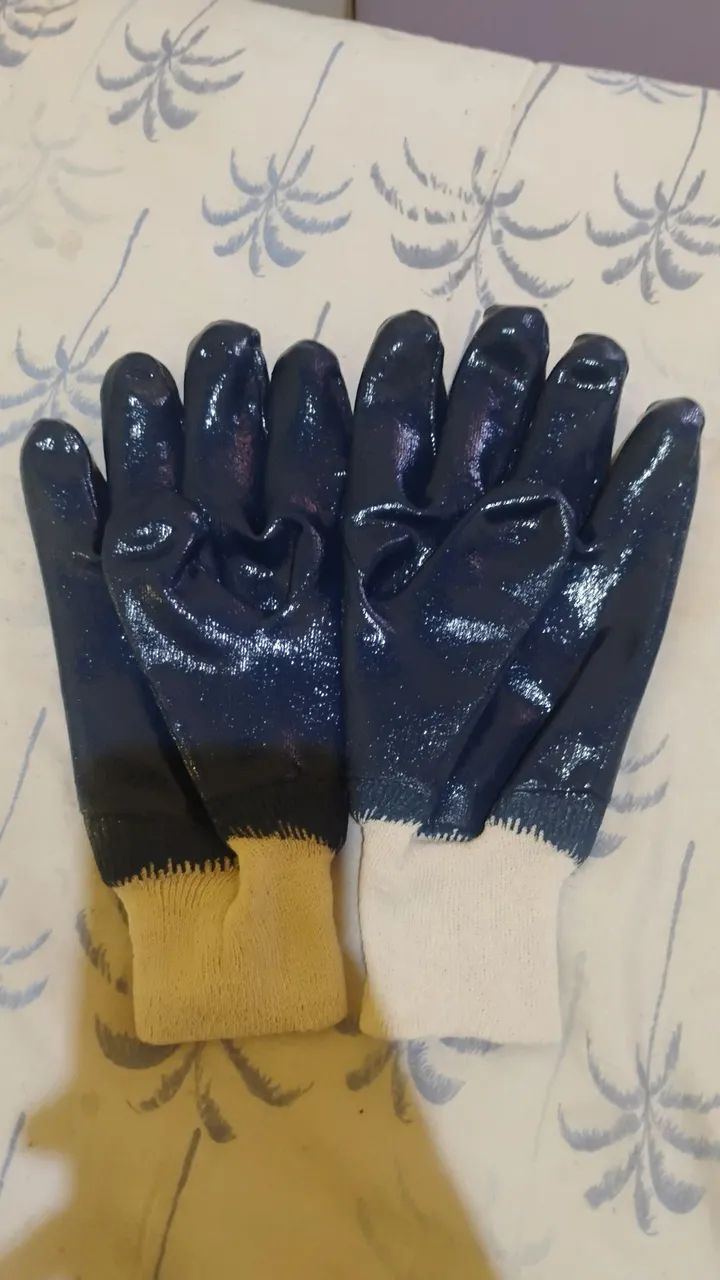 luvas de segurança de suporte têxtil com banho total em nitrilo,