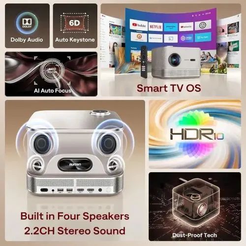 Projetor 4K Full Hd, AURZEN BOOM 3, Wi-Fi, Bluetooth, som 36W, foco automático - Lacrado - Foto 5
