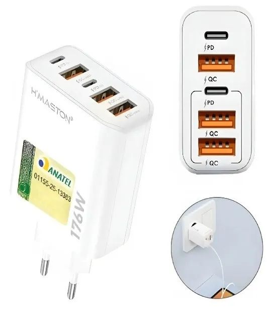 Fonte Carregador Turbo 176w Rápida 5 Saídas Usb E Tipo-c - Foto 4