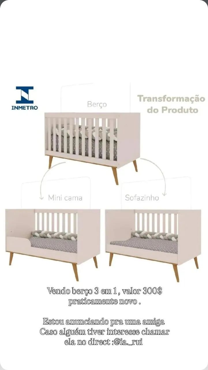 Berço 3 em 1 seminovo 