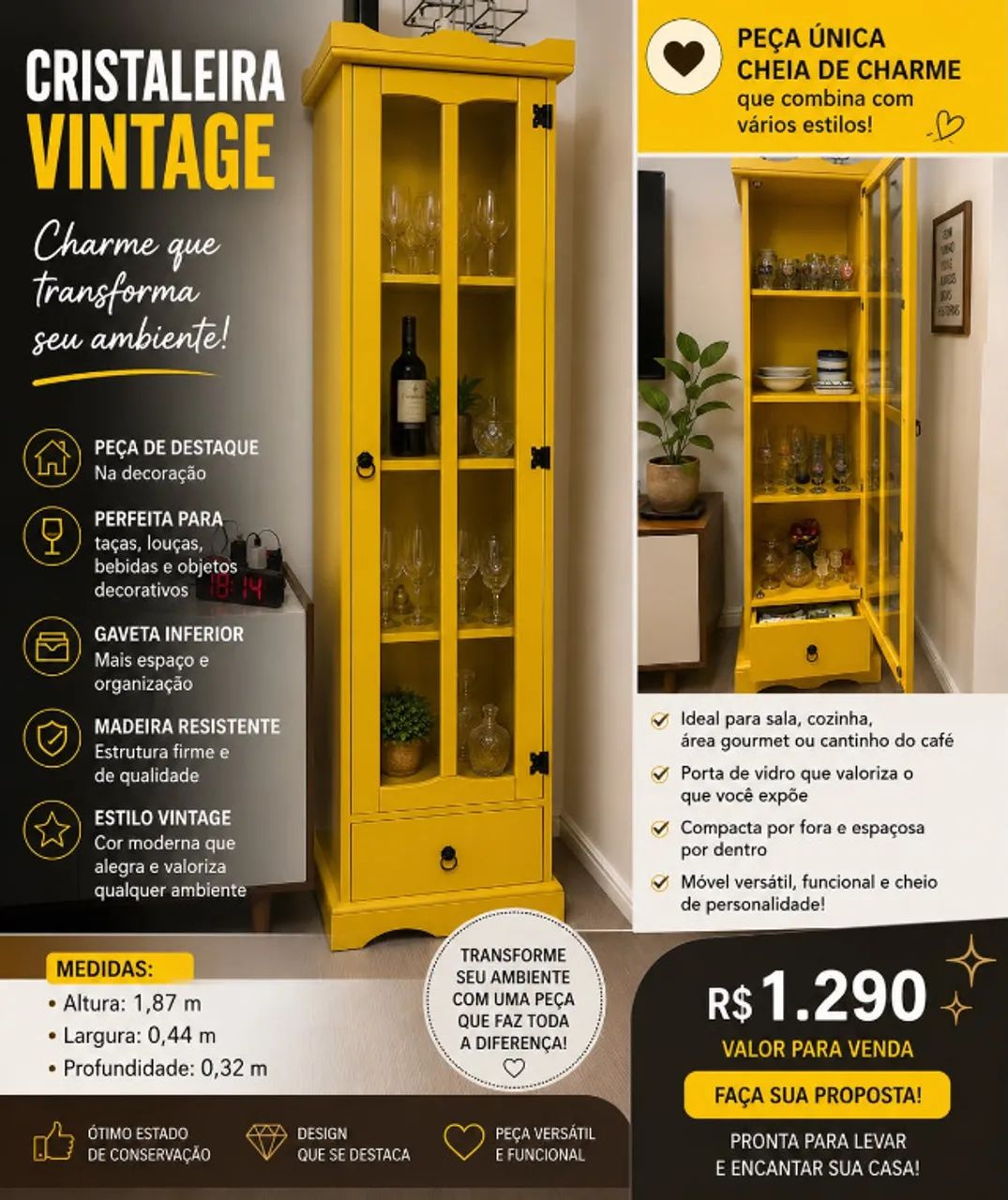 Cristaleira Vintage nova - Foto 2