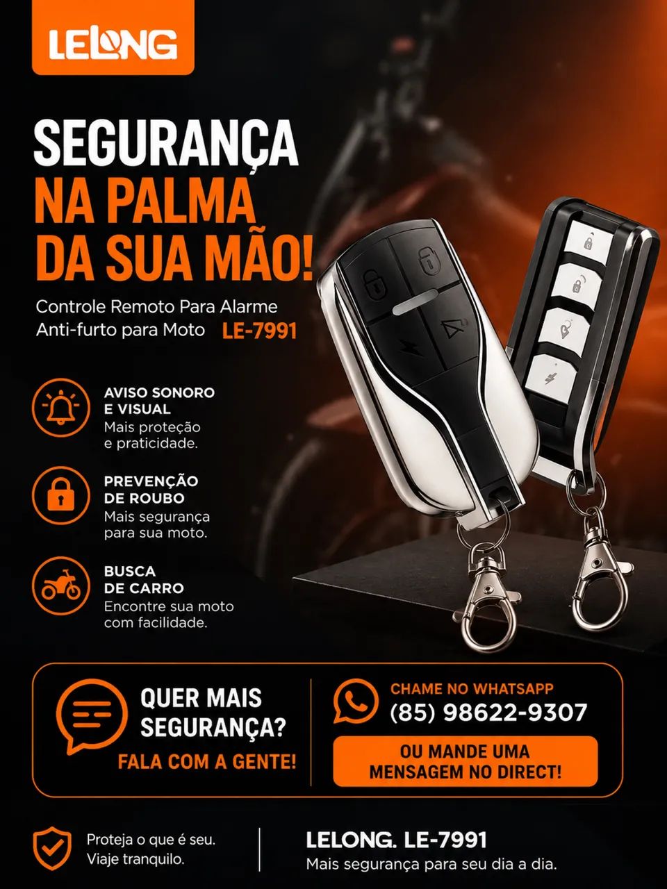     Alarme Para Moto com Controle Remoto LE-7991 Novo - Foto 2